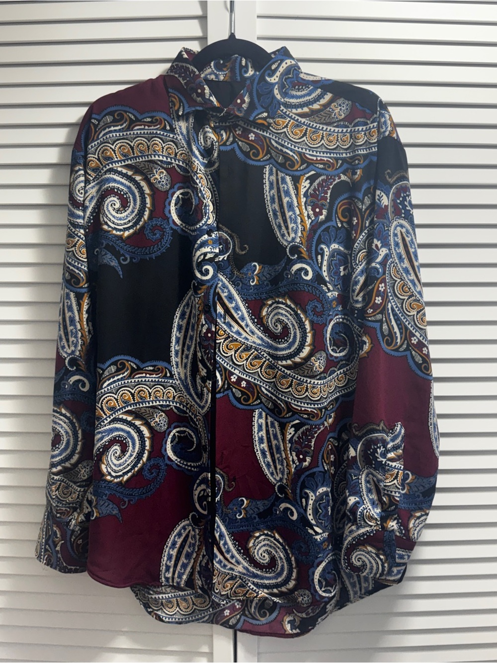 Men's Paisley Dress Shirt in Black and Burgundy